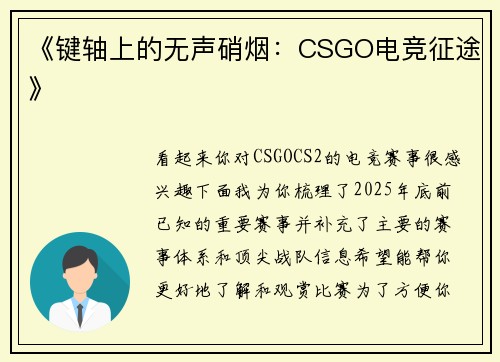 《键轴上的无声硝烟：CSGO电竞征途》