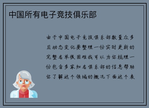 中国所有电子竞技俱乐部
